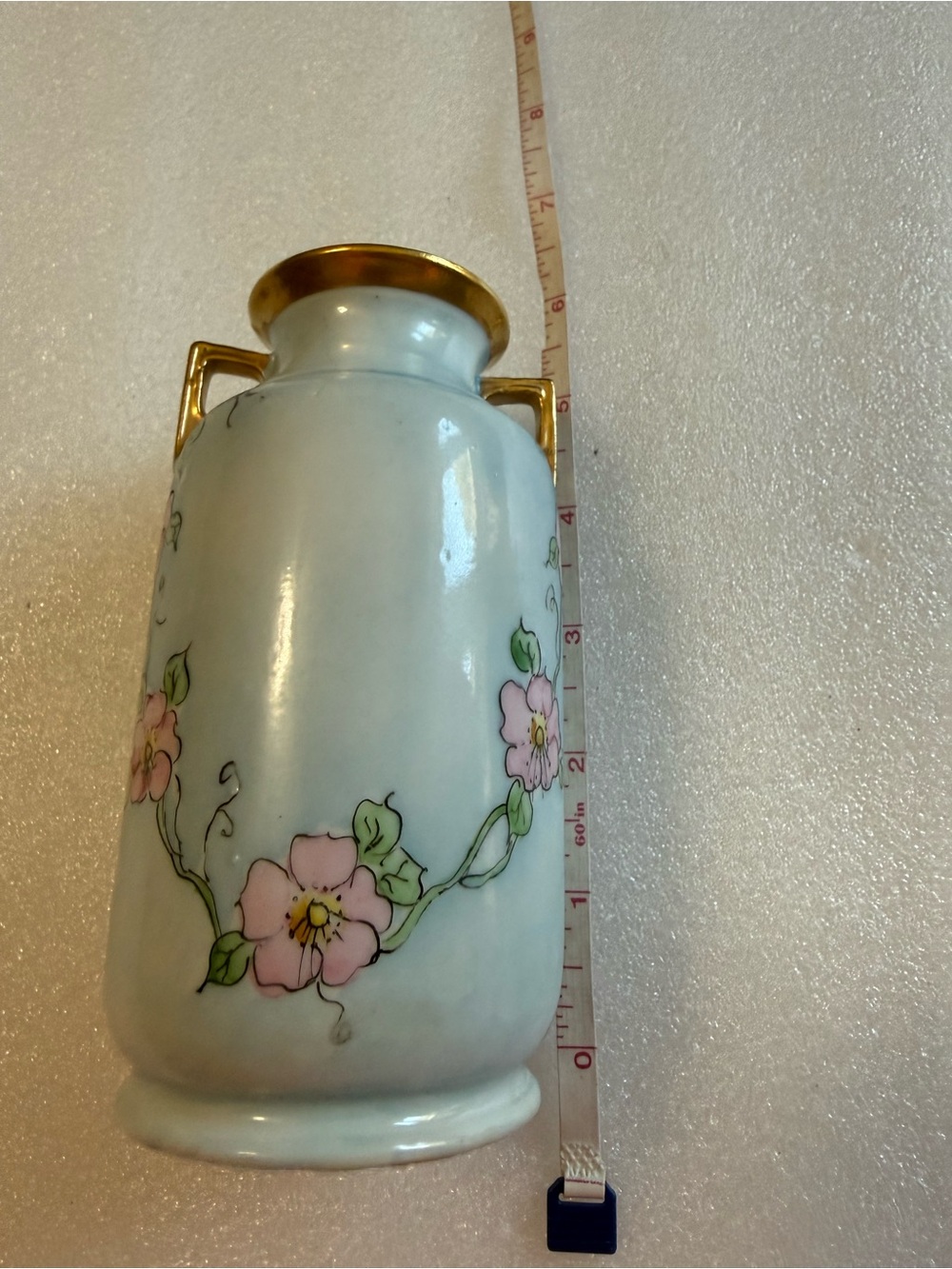 Pink Floral Ceramic Vase with Gold Accents